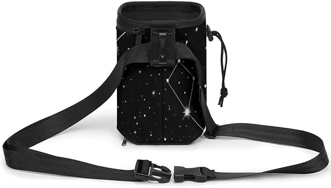 Fashion Dog Training Package, Portable Travel Pet Carrier Bag, Puppy Snack Pocket with Adjustable Waist Belt 3 Ways to Wear Zodiac Constellation Galaxy Black Starry Night Stars Glow Dark Midnight