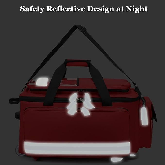 Rolling First Aid Kit Bag with Waterproof Trolley, Large Capacity Trauma Medical Bag for Home Health, EMT, EMS, Doctors, Nurses - Detachable Compartments Included