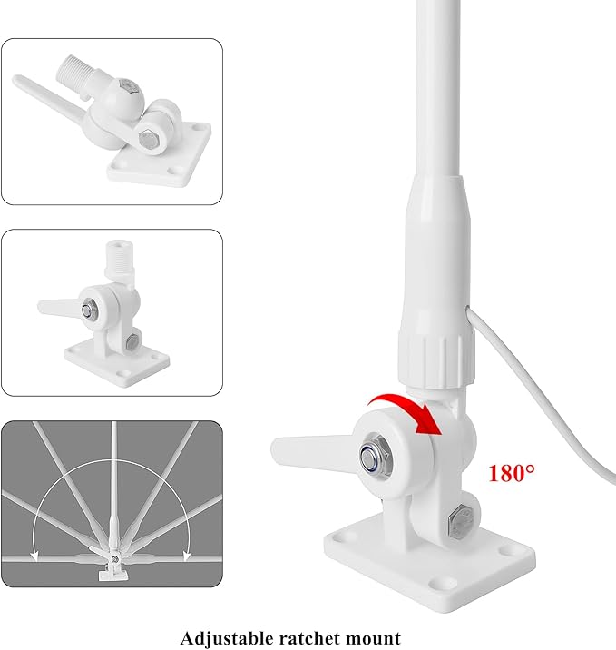 VHF Marine Antenna,43.3inch Fiberglass Antenna with 22.9ft RG-58 Cable/Ratchet Mount,for Uniden Standard Horizon Cobra Marine Radio