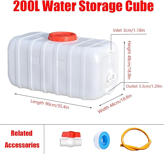 Food-Grade Plastic Buckets 25L/35L/50L/80L/110L/200L Water Container with Tap，Bucket Perfect for Camping，Hiking，Climbing or Other Travel Outdoor Activities Water Tank(Size:200L)