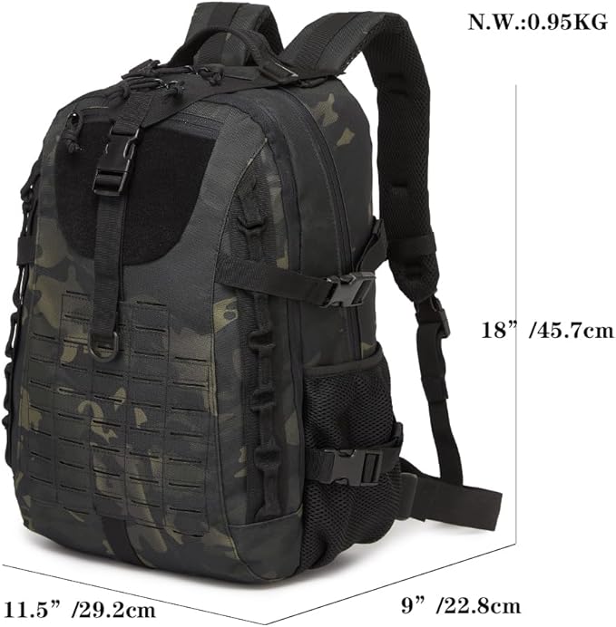 Military Tactical Backpack For Men Laser-Cut Molle Daypack 3 Day for Hiking,Working,Travel (black camo)