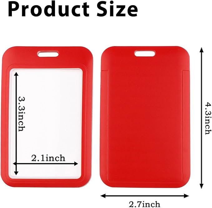 2-Pack Red Card Holder Set, Clear Plastic ID Badge Holder, Top Slot for Lanyard & Keychain, Reusable PVC Card Sleeve for Work Office School Access Card