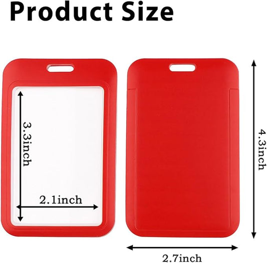 2-Pack Red Card Holder Set, Clear Plastic ID Badge Holder, Top Slot for Lanyard & Keychain, Reusable PVC Card Sleeve for Work Office School Access Card
