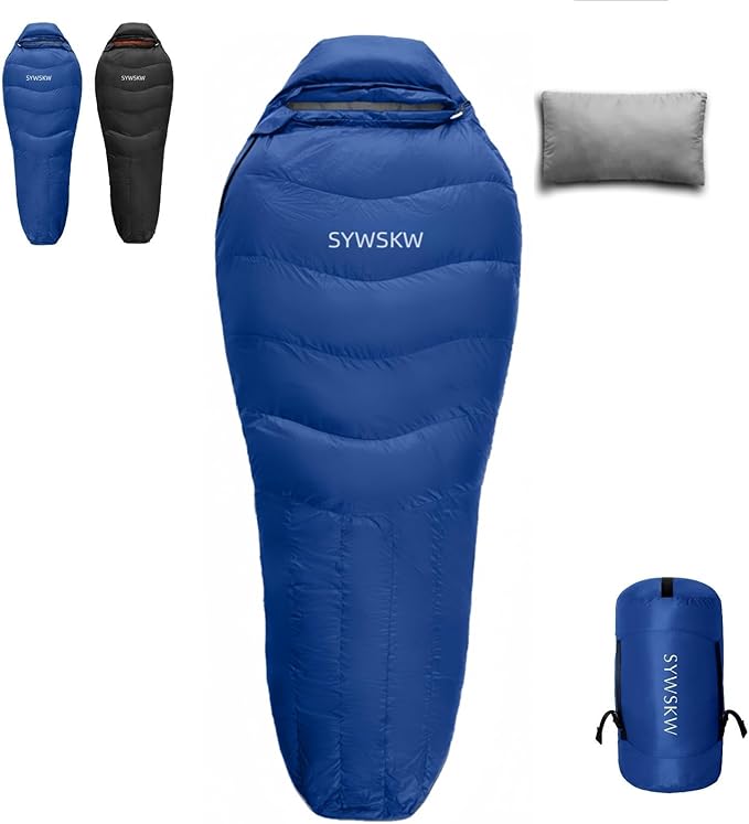 Down Sleeping Bag with Pillow for Backpacking,15℉ 5℉ 0℉ Wide Down Sleeping Bag (86.6 in x 33.5 in) for Adults,Teens,Youth Camping and Hiking Outdoor with 680FP Duck Down