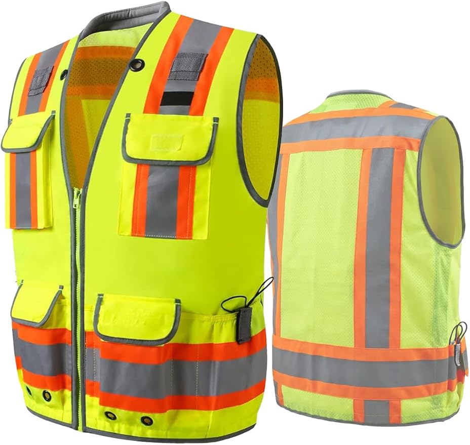 Safety Vest, Hi Vis Vests with Pockets, Class 2 High Visibility Vests,Construction Surveyor Work Vest for Men Women