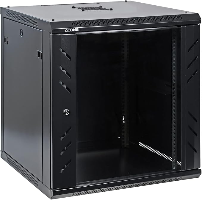 12U Professional Wall Mount Network Server Cabinet Enclosure 19-Inch Server Network Rack Mid-Depth Black