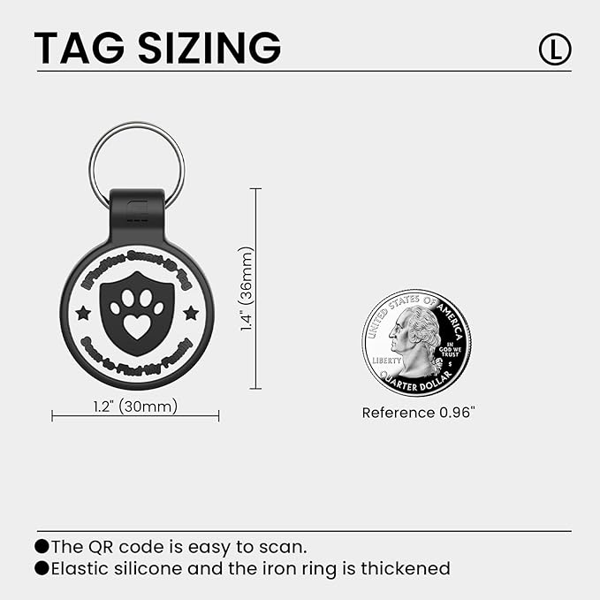 Silicone Dog Tags Personalized for Pets with QR Code, Emergency Contact Info, Anti-Lost, Scan Location Alerts(Black-L)