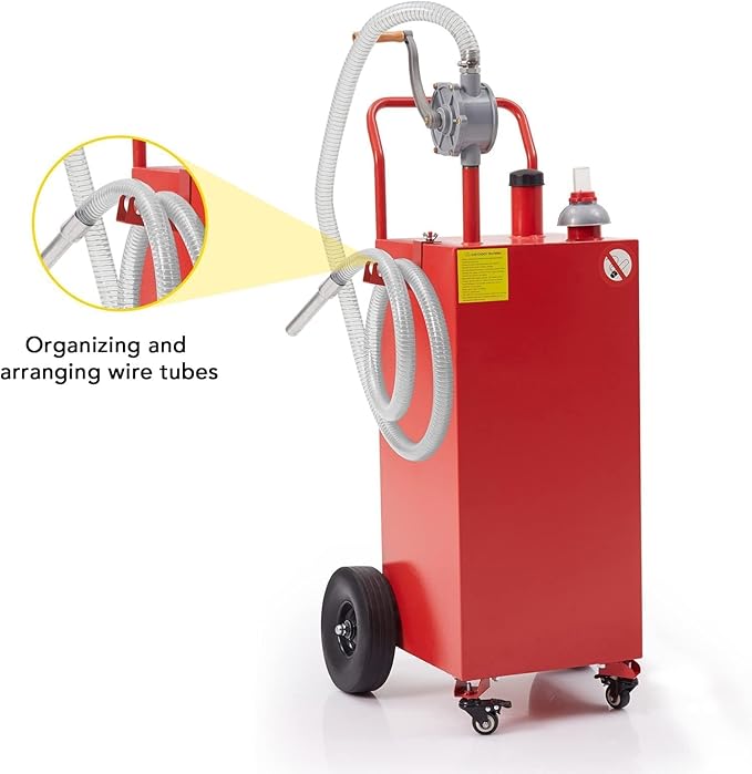 40 Gallon Fuel Caddy with Wheels - Heavy Duty Steel Gas Can with Hand Pump - Portable Fuel Transfer Tank for Gasoline, Diesel, Kerosene - Wide Mouth Design for Construction, Farm, ATV, Generator