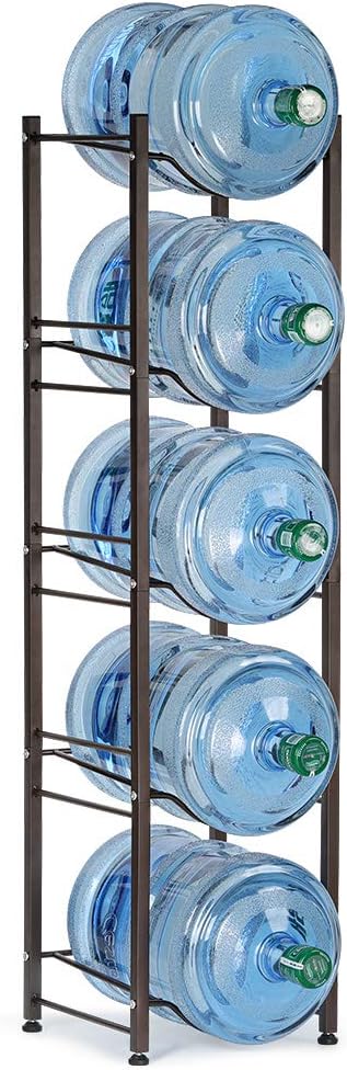LIANTRAL 5 Gallon Water Jug Holder, 5-Tier Brown Heavy Duty Rack, Freestanding Bottle Organizer for Home Office