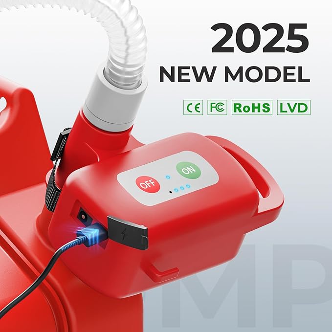 Automatic Fuel Transfer Pump, Fast 3.2 GPM Flow Gas Transfer Pump with Auto Stop Sensor Fuel Gas Can Pump, Rechargeable Lithium-Ion Battery Gas Pump, Red
