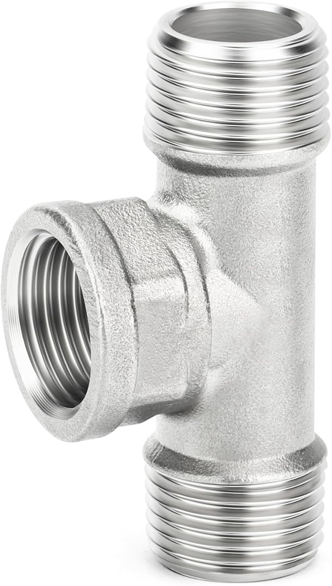 TAISHER 5PCS 304 Stainless Steel Tee Pipe Fittings, 3/4" NPT Male x 3/4" NPT Female x 3/4" NPT Male Pipe Fittings, Female Branch Tee