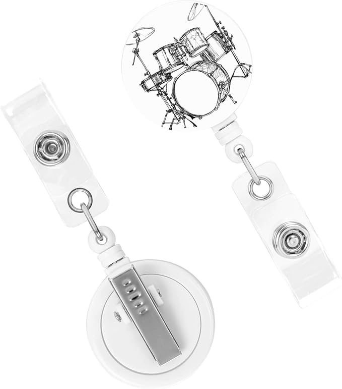 Music Drum Rock Jazz Badge Reels Retractable Badge Holder with Clip for Id Name Tag Office Worker Student Teacher Nurse Doctor