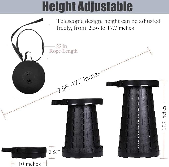 Fishboy Upgraded Collapsible Stool, 400lbs Max Weight, Lightweight But Sturdy, Portable Retractable Folding Telescoping Foldable Camping Stool for Adults Outdoor Fishing Hiking Travel BBQ