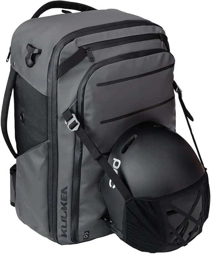 Käydä 44L Travel Backpack - Spacious Carry On Backpack with Detachable Travel Pouch, Magnetic Water Bottle Pocket, Passport and Laptop Pocket - Convertible Boot Bag for Snow Sports (Grey/Black)