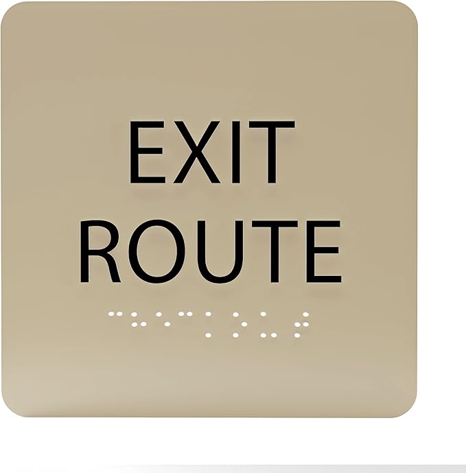 6" X6" Exit Route Sign - ADA Compliant Tactile Graphics Grade 2 Braille Text Acrylic Wall Signs - Building Fire Safety, Visibility, Emergency Response, Evacuation Door Sign