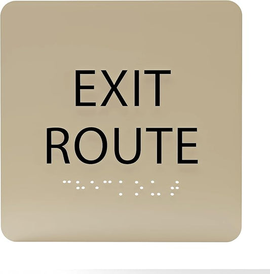 6" X6" Exit Route Sign - ADA Compliant Tactile Graphics Grade 2 Braille Text Acrylic Wall Signs - Building Fire Safety, Visibility, Emergency Response, Evacuation Door Sign