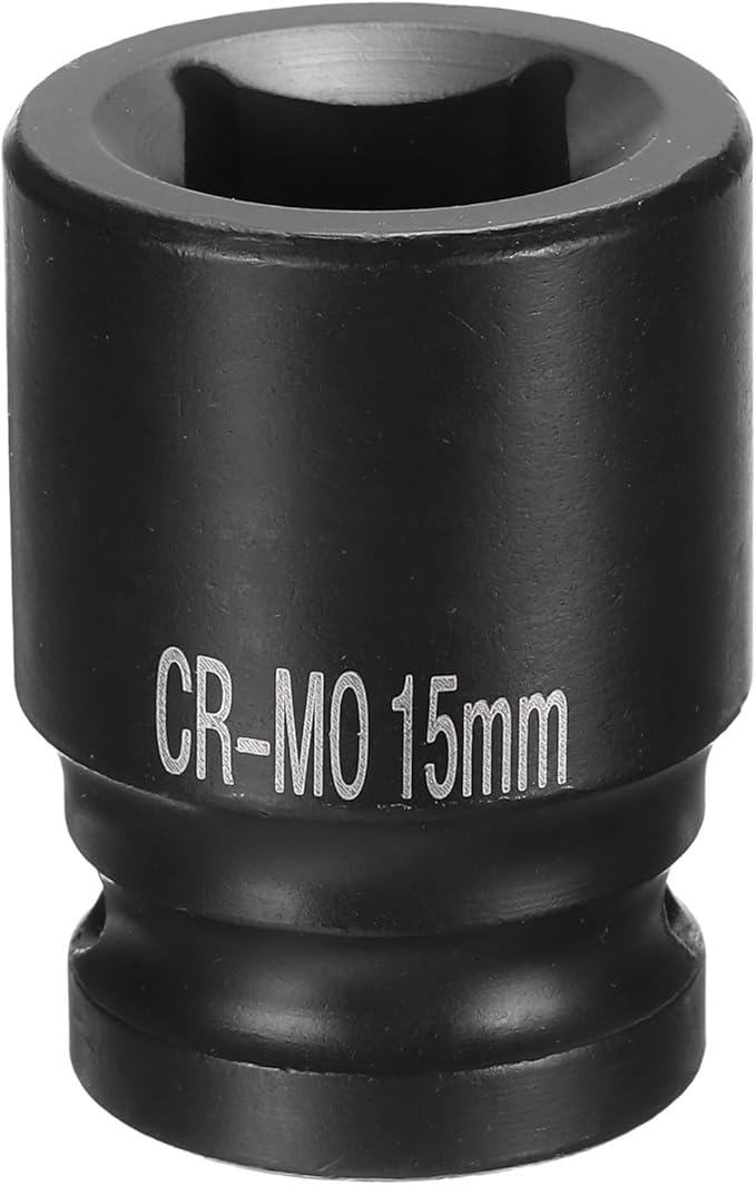 HARFINGTON 4 Point Square Socket 1/2" Drive 15mm Metric Square Impact Socket CR-MO Blackening Standard Wheel Sockets Pneumatic Socket Tool for Auto Repair Mechanical Maintenance Home Use