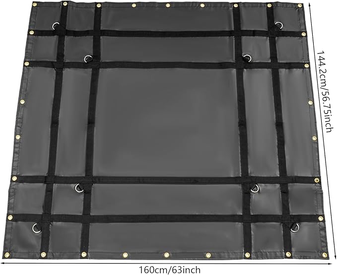 Heavy Duty Waterproof Tarp,63'' x 56.75'' Black Tarpaulin with Fixed D-Shaped Rings,Truck Tarpaulin,Emergency Rain Shelter Protective Cover,Multipurpose PVC Cargo Tarp for Firewood, Roof, Camping