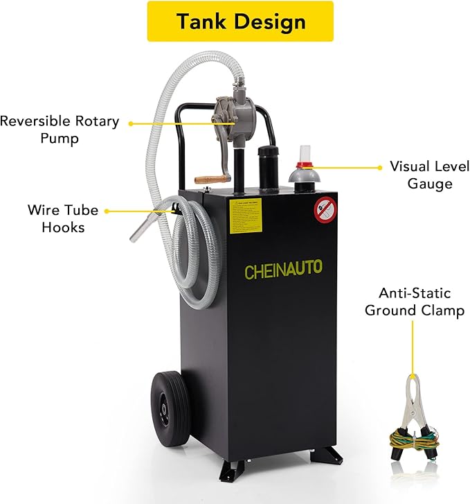 50 Gallon Fuel Caddy, Portable Gas & Diesel Storage Tank with Manual Pump, Fuel Caddy with 4 Wheels for Refueling Cars, Trucks, Lawn Mowers, ATVs, and Boats.