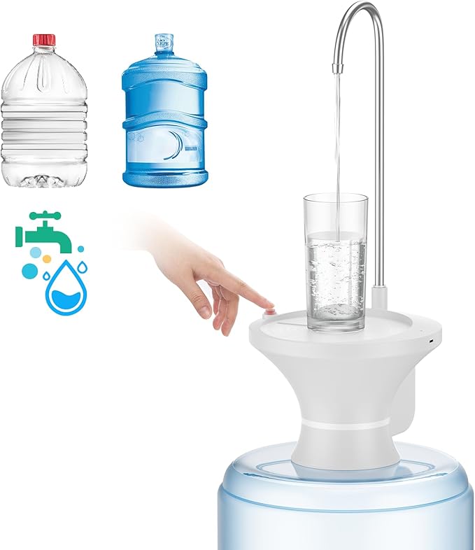 Water Dispenser for 5 Gallon Bottle - Automatic Electric Drinking Water Dispenser, Water Bottle Pump for 2-5 Gallon Water Jugs, USB Rechargeable Water Pump with 2 Switch Control for Home, Camping