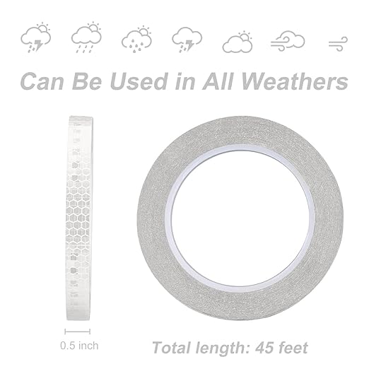 Reflective Safety Tape,1/2 Inch×45 Feet Silver White Reflective Strips,high Viscosity Waterproof Reflective Tape for Bikes Cars Ships Motorcycles Raincoat.