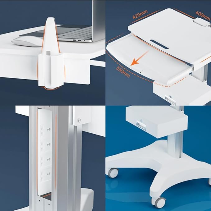 Mobile Dental Clinic Workstation Medical Trolley with Laptop Pallet and Oral Scanner Holder,Hospital Cart Wheels for Clinic,Hospital, School and Lab