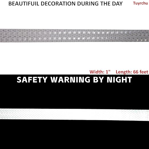 Industrial Non Fading Reflective Tape White 1 inch Wide, Outdoor Waterproof High Visibility Safety Warning Adhesive Strips (66 feet)