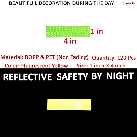 Fluorescent Reflective Stickers 1 inch X 4 inch, Outdoor Waterproof High Visibility Warning Safety Adhesive Reflector (120 Pcs)
