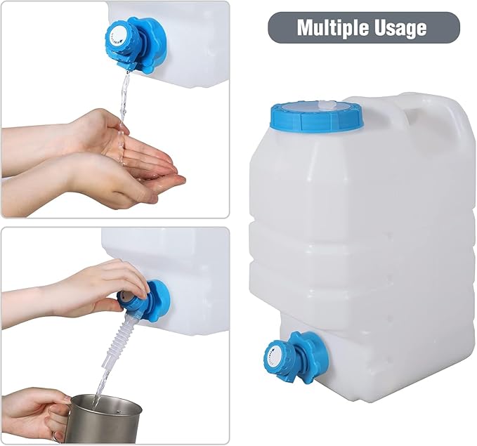 3.9 Gallon/15L Water Container with Spigot, Portable BPA Free Water Jug, Multifunction Water Tank for Camping Outdoor Hiking Picnic Supplies, 4 Pack