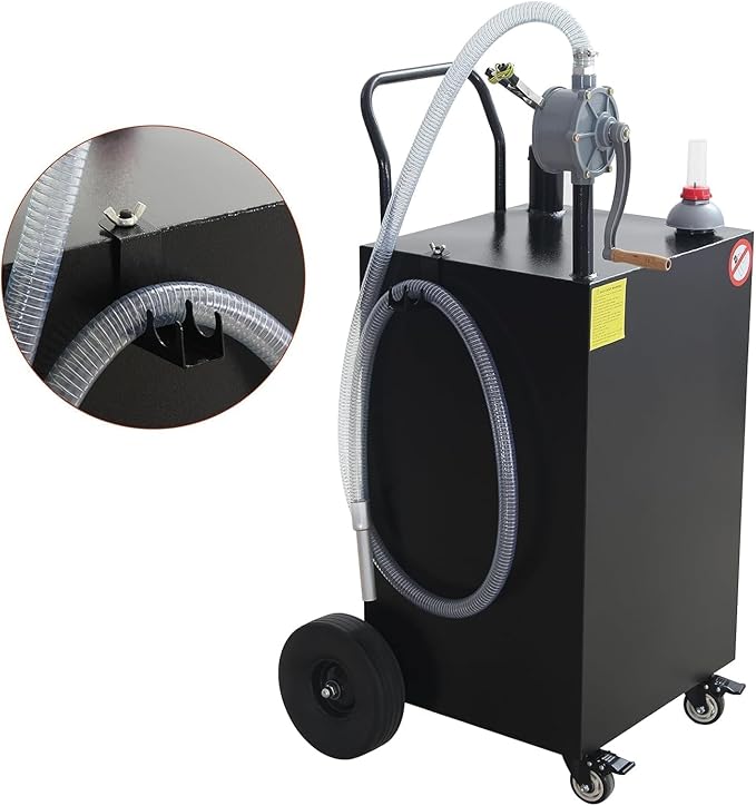 50 Gallon Fuel Caddy With Wheels - Heavy Duty Steel Gas Can With Hand Pump - Portable Fuel Transfer Tank for Gasoline, Diesel, Kerosene - Wide Mouth Design for Construction, Farm, ATV, Generator