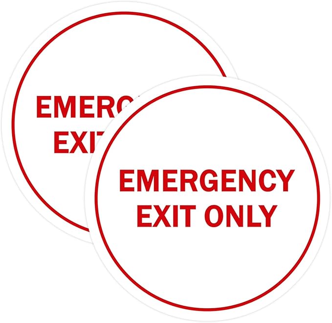 Signs ByLITA Circle Emergency Exit Only Sign (White/Red) - Large 2 Pack