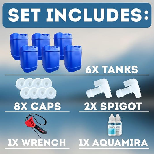 5-Gallon Stackable Water Storage Containers, Water Treatment,5 Gallons Each w/Lids + Spigot, Easy Fill, Survial Supply Emergency Water Storage for Disaster Preparedness, 30 Gallon (6 Tanks)