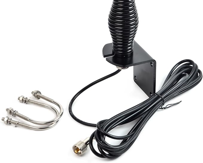 GMRS Outdoor Fiberglass Antenna, 462-467Mhz 43.3In Base Antenna with 5Meter(16.4ft) RG58 Coax Cable and L Shape Bracket Spring for Baofeng Kenwood Midland Yaesu Icom Motorola Mobile Radio