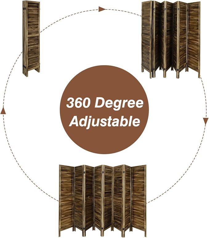 ECOMEX 8 Panel Wood Room Divider 5.6ft.Tall Folding Privacy Screen Panels, Panel Reinforced Room Divider Wall, Divider for Room Separation, Partition Room dividers (Dark Brown)
