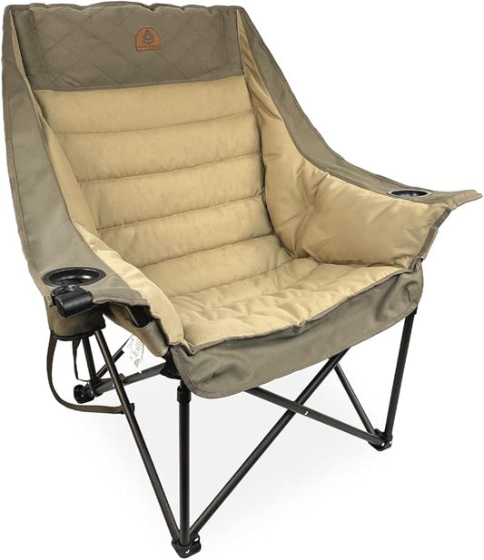 Black Sierra Deluxe Padded Camping Chair for Sports & Outdoors, Oversize XL Outdoor Folding Chair Supports 400 lbs, Heavy Duty Seat w/Dual Cup Holders/Carry Bag Perfect for RV, Tailgating, Glamping