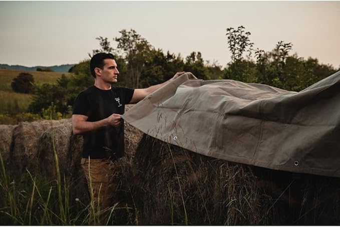 WHITEDUCK 8'x16' Canvas Tarp 18 oz/37 Mil Heavy Duty Waterproof UV Resistant, Rustproof Grommets, Industrial & Commercial Use Cloth Tarp (Finished Size: 7'6"x15'6", Grey)