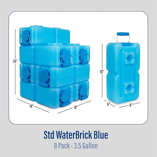 WaterBrick International WaterBrick Water Storage Containers for Emergency Water Storage | 6-Pack of Stackable 3.5 Gallon Water Container Bricks | Food-Grade HDPE Plastic | BPA-Free | STD Blue