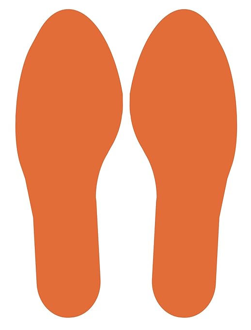 5S Location Marking Footprint- 10x3.5" Durable Footprint Shaped Floor Marker by Graphical Warehouse- Vibrant Colors, Rounded Corners (Pack of 10, 5 Pairs) (Orange)