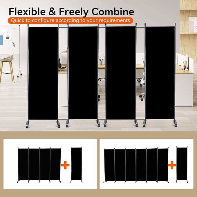 Room Divider 22''W Wall Divider for Room Partition (Heavy Duty Base) 1 Panel Partition Room Dividers, Freestanding Room Divider Screen Separation W/Wheels Folding Privacy Screen Panel Space Separator