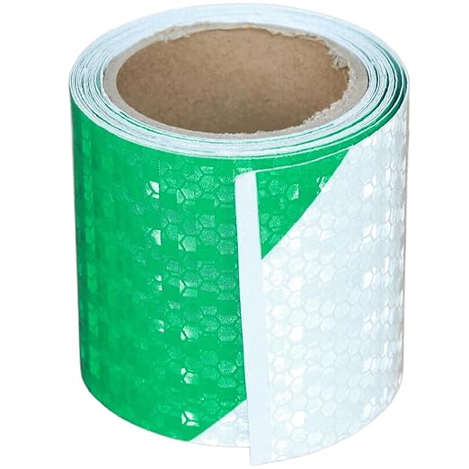 Green and White Reflective Tape Outdoor Waterproof 3 inch X 10 feet, High Visibility Hazard Conspicuity Safety Marking Tape
