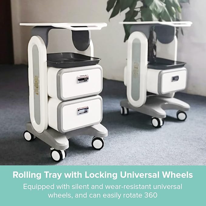 Professional Utility Cart with Wheels - Rolling Dental Office Cart with Drawers - Medical Trolley for Cavitation Machine, Esthetician Supplies, Lab Tools - Salon Trolley