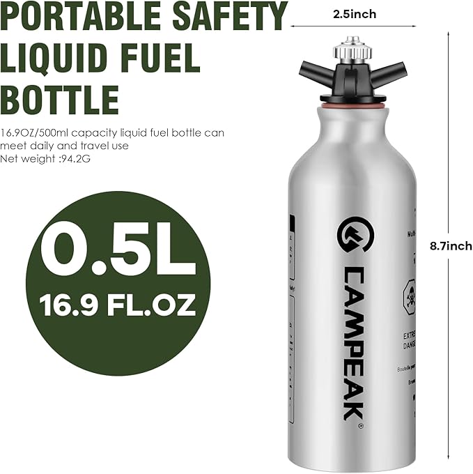 liquid Fuel Bottle 0.5L for Outdoor Camping with Safety Valve