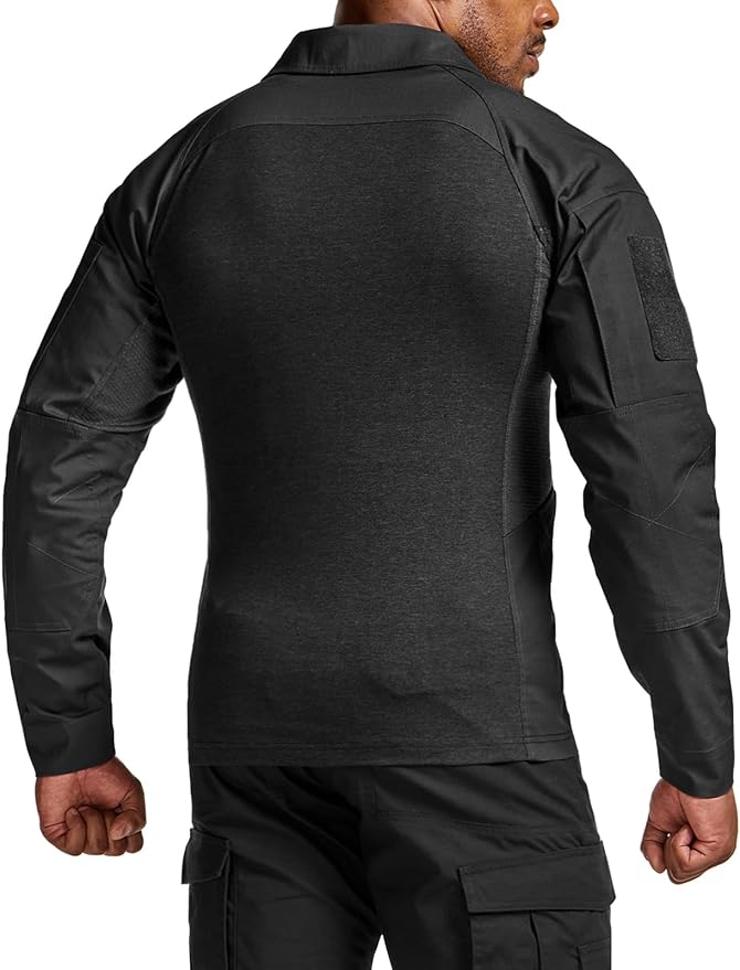 CQR Men's Combat Shirt Tactical 1/4 Zip Long Sleeve Military BDU Shirts Camo EDC Top with Pockets