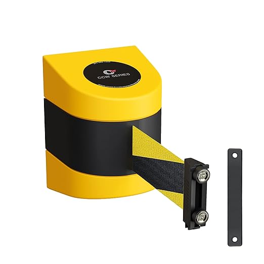 Crowd Control Warehouse - CCW Series WMB-220 Magnetic Wall Mount Retractable Belt Barrier - 15 Foot, Black and Yellow Diagonal Belt with Yellow ABS Case