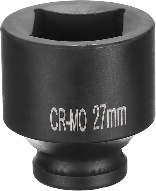 HARFINGTON 4 Point Square Socket 1/2" Drive 27mm Metric Square Impact Socket CR-MO Blackening Standard Wheel Sockets Pneumatic Socket Tool for Auto Repair Mechanical Maintenance Home Use