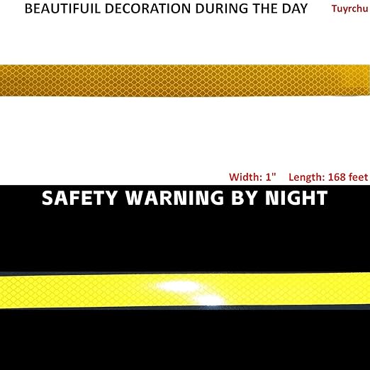 Non Fading Yellow Reflective Tape 1 inch Wide, Outdoor Waterproof High Visibility Warning Industrial Marking Tape, Safety Stickers (168 feet)