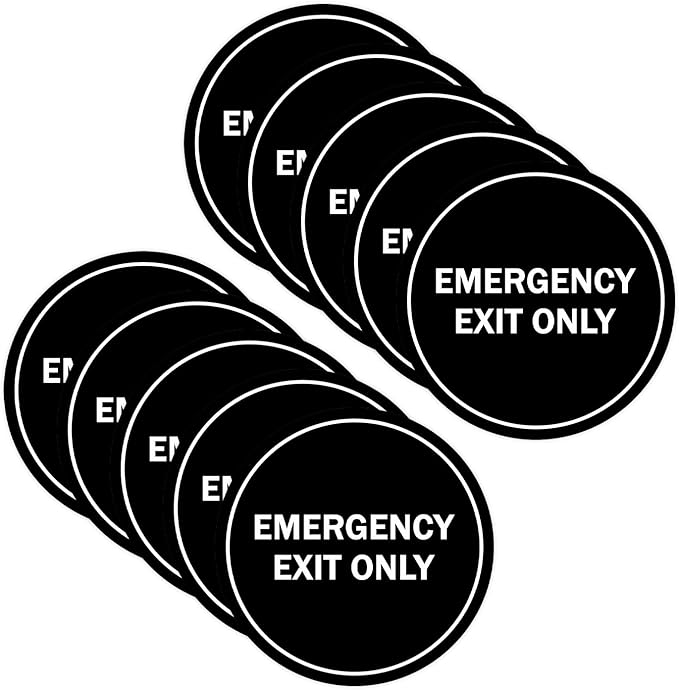 Signs ByLITA Circle Emergency Exit Only Sign (Black) - Small 10 Pack