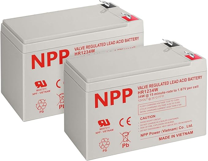 NPP High Rate FR HR1234W (F2, 2Pcs) 204Watts High Rate Battery Replace 12V 9Ah 12V 34Watts/Cell AGM Sealed Lead Acid Rechargeable for Back-UPS Flame Retardant UPS