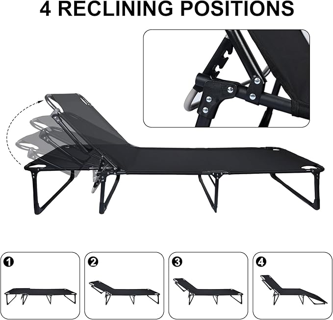 Camping Cot with Mattress, Portable Folding Cot for Sleeping Reclining Folding Chaise Outdoor Lounge Chair Sleeping Cots for Adults with Adjustable 4-Position Supports 440 LBS for Office Home Outdoor
