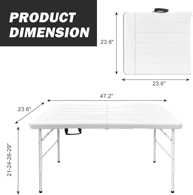 Folding Table, 4FT/6 FT Foldable Table with Carrying Handle, Steel Legs Heavy Duty Portable Utility Table for Party, Dining, Wedding, Events, Picnic Indoor, Outdoor, Camping